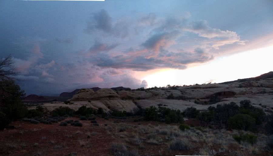 Pano storm rolls over Ernies Country, Range Canyon, Day 7